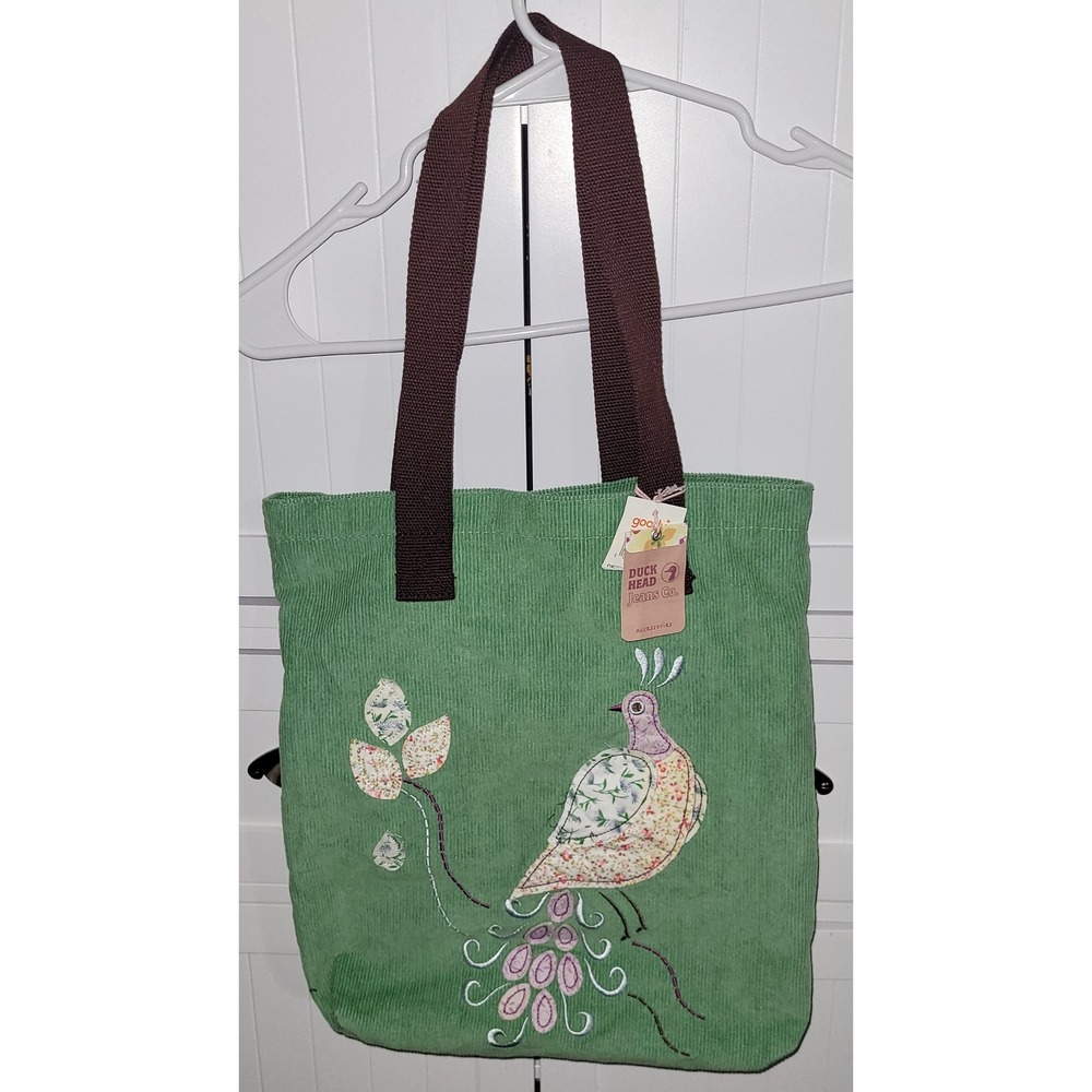 Duck‎ Head Jeans Co Corduroy Tote Bag Green Bird Applique y2k  nwt